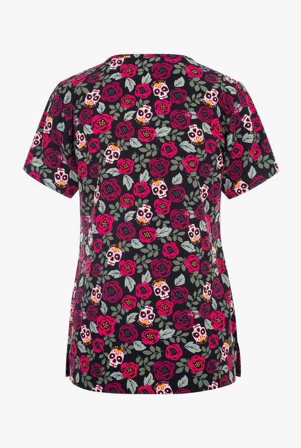 Filipina estampada Zoe & Chloe Sugar Skull Roses STRETCH Mujer